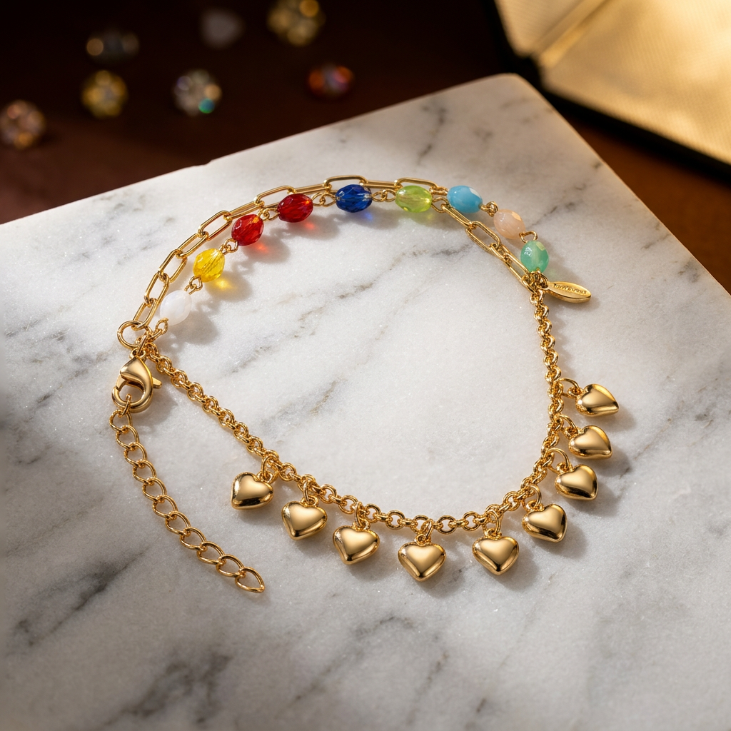 Multicolour Heart Charm Bracelet