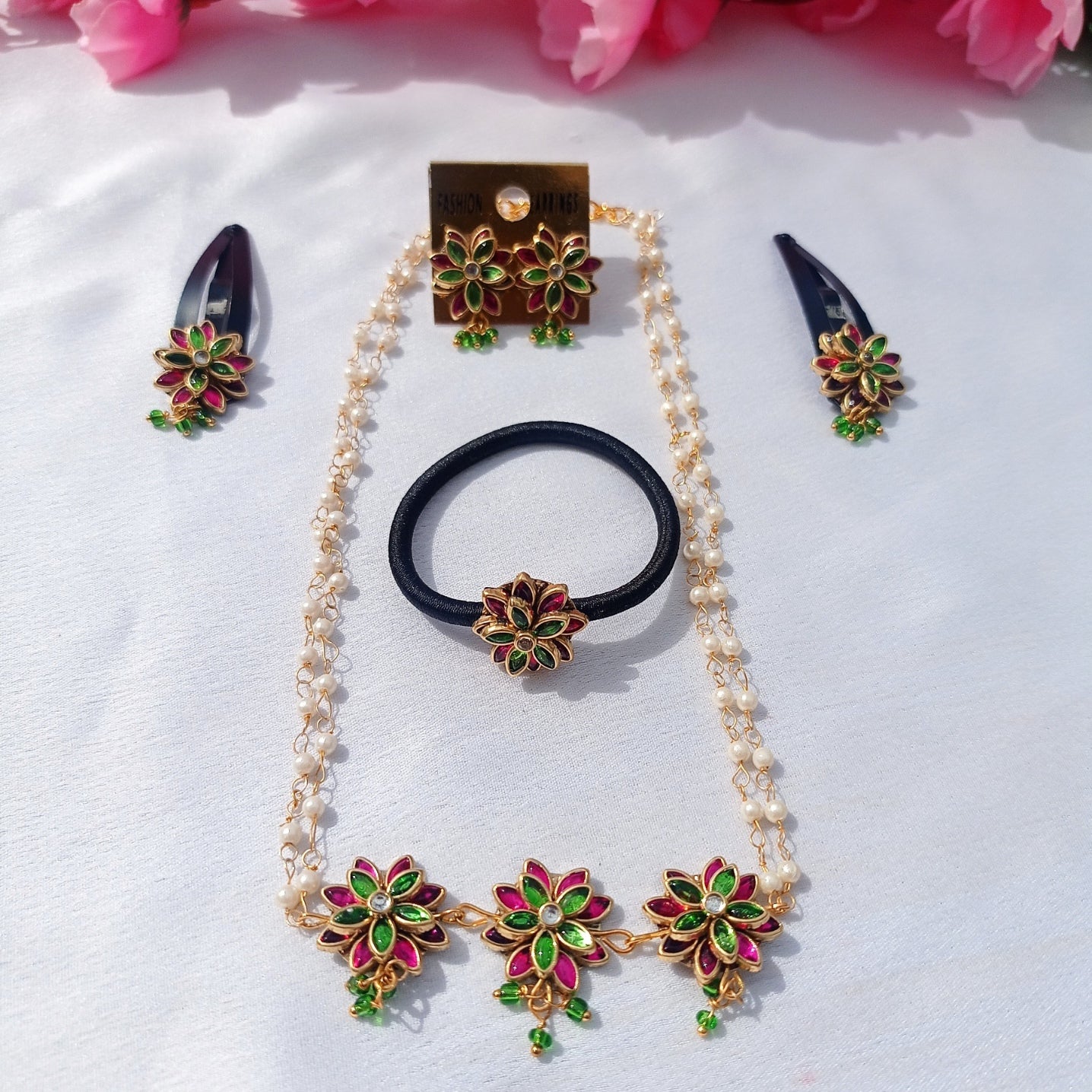Pink&Green Meenakari Lotus