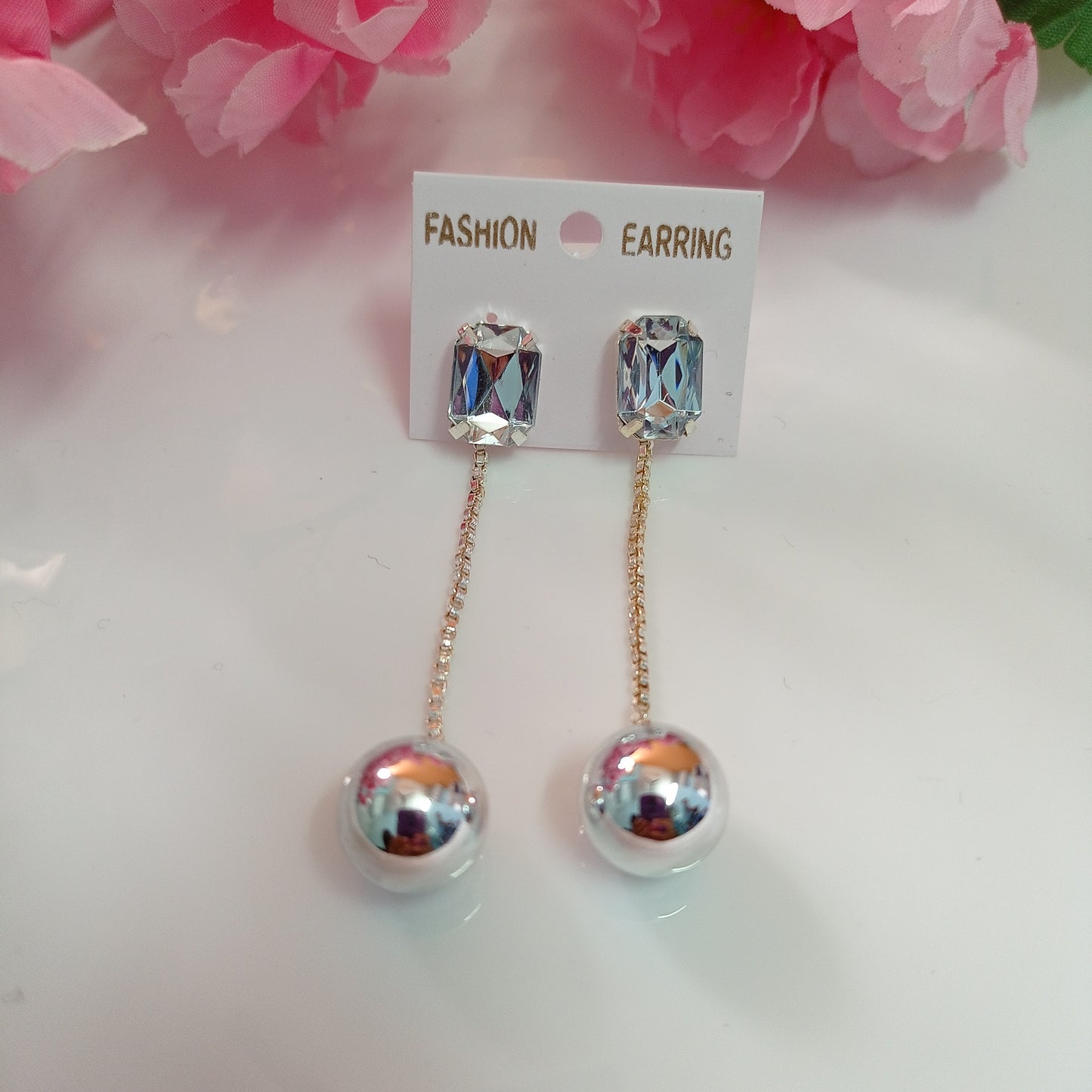 Crystal Ball Chain Drop & Pink