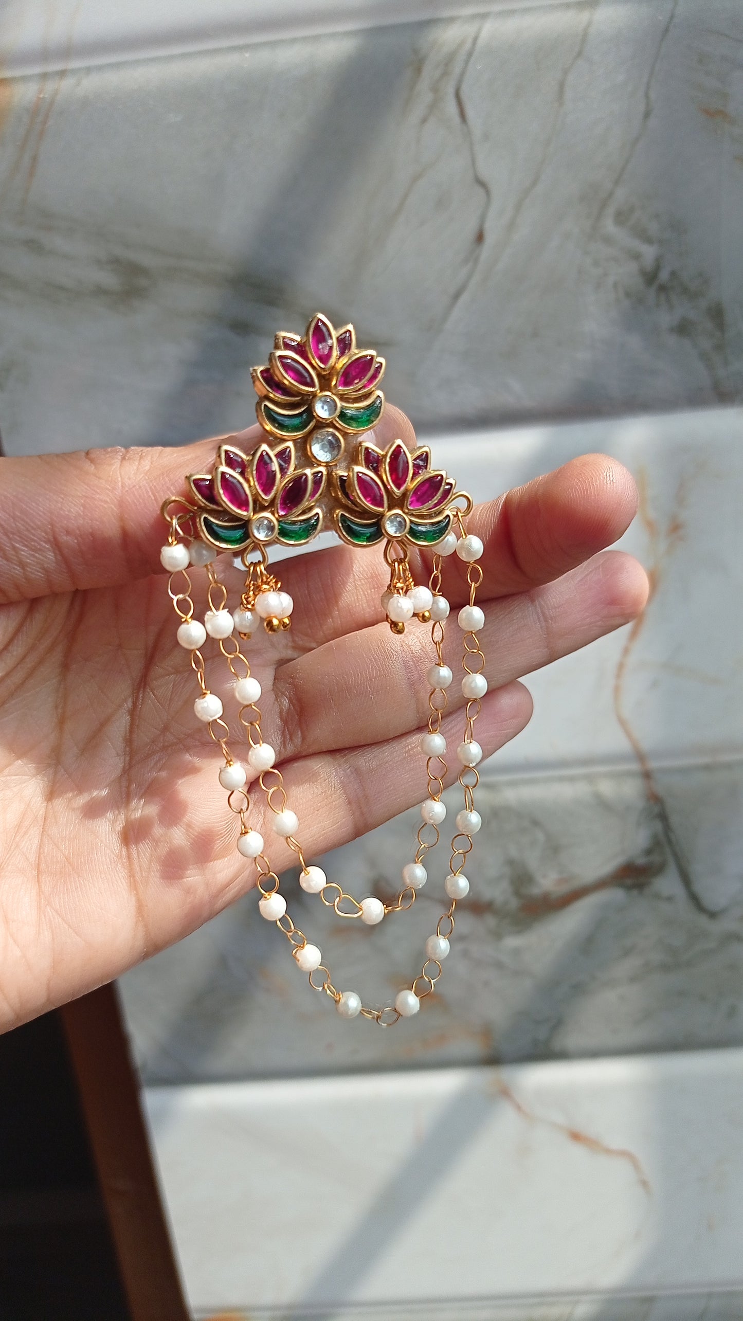 Handmade Kundan Lotus Double Layer Pearl