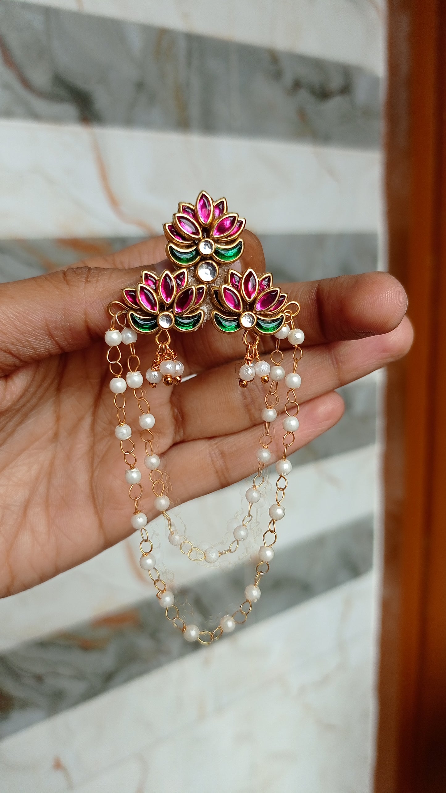 Handmade Kundan Lotus Double Layer Pearl