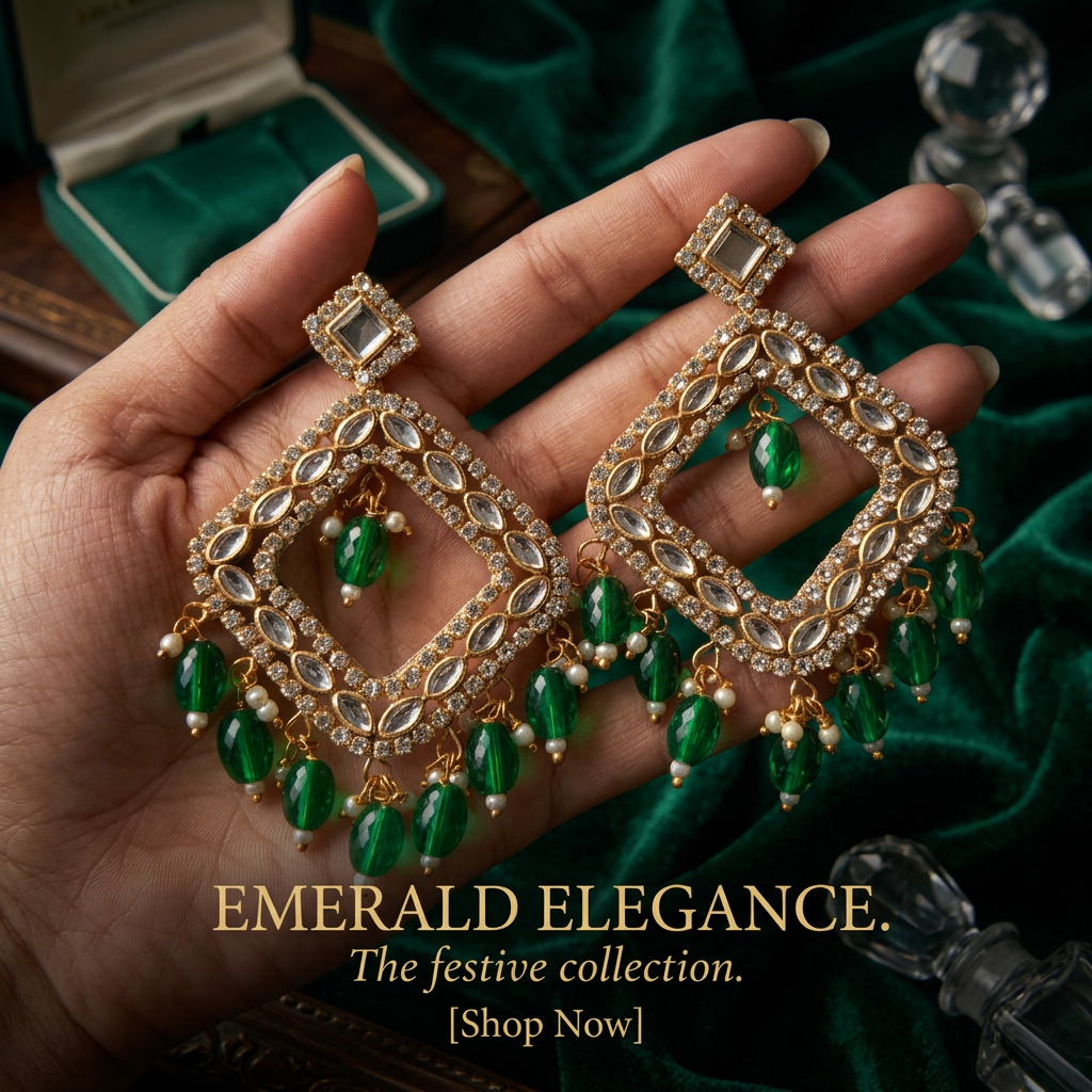Green Kundan Chandbalis