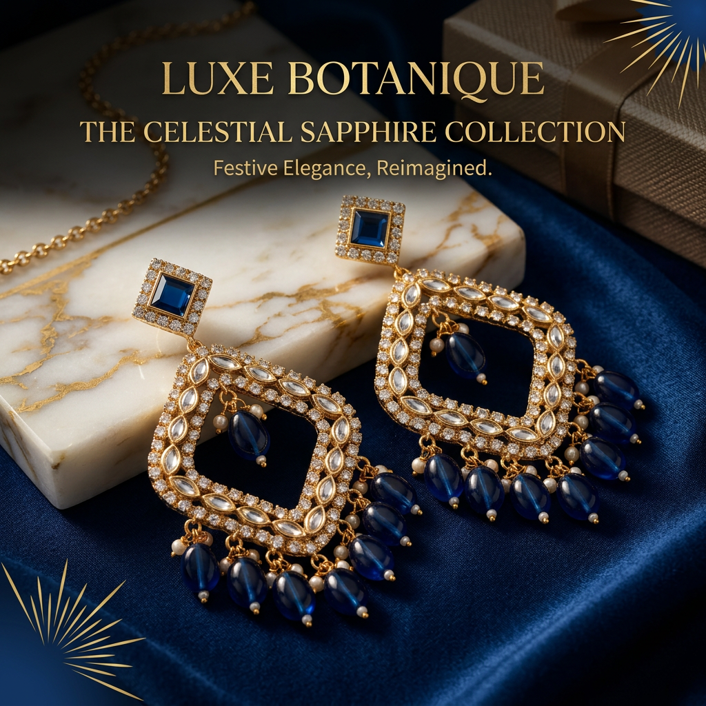Peacock Blue Kundan Chandbalis