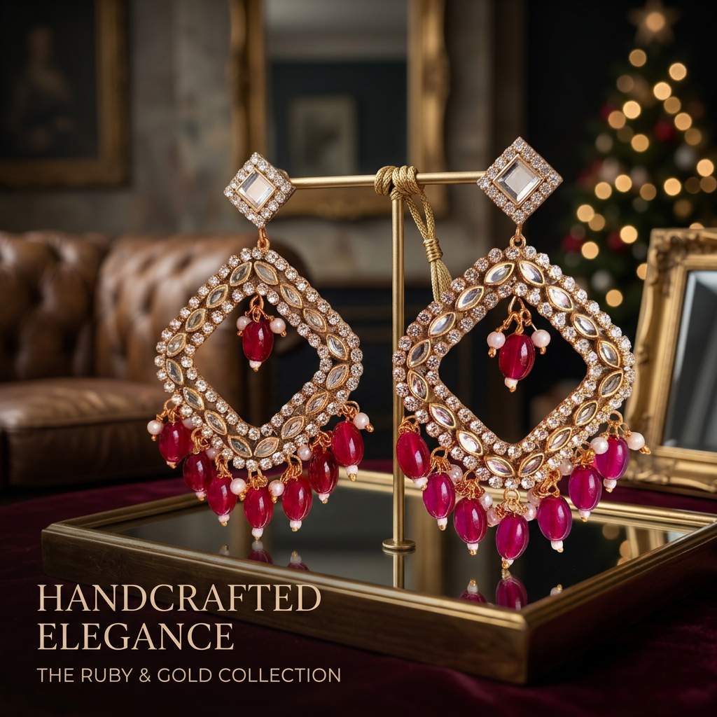 Magenta Pink Kundan Chandbalis