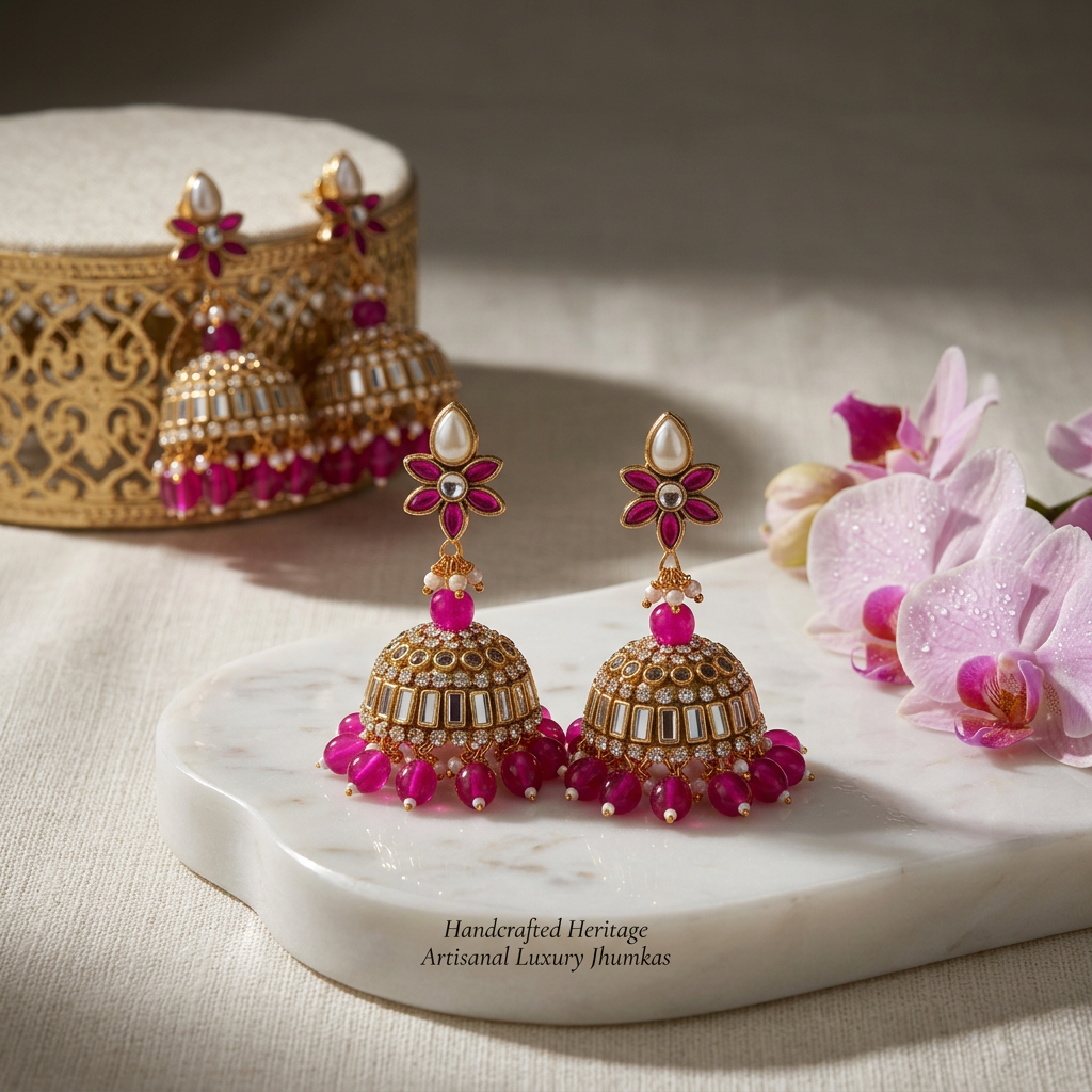 Handmade Kundan Jhumkas