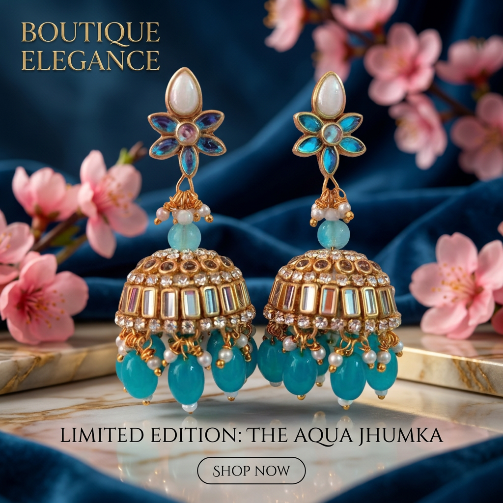 Turquoise Blue Kundan Jhumkas