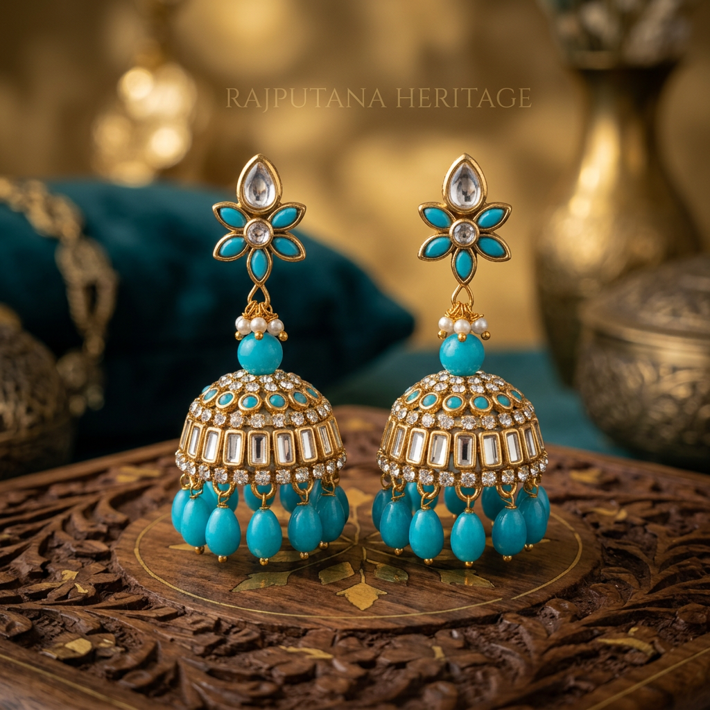 Turquoise Blue Kundan Jhumkas