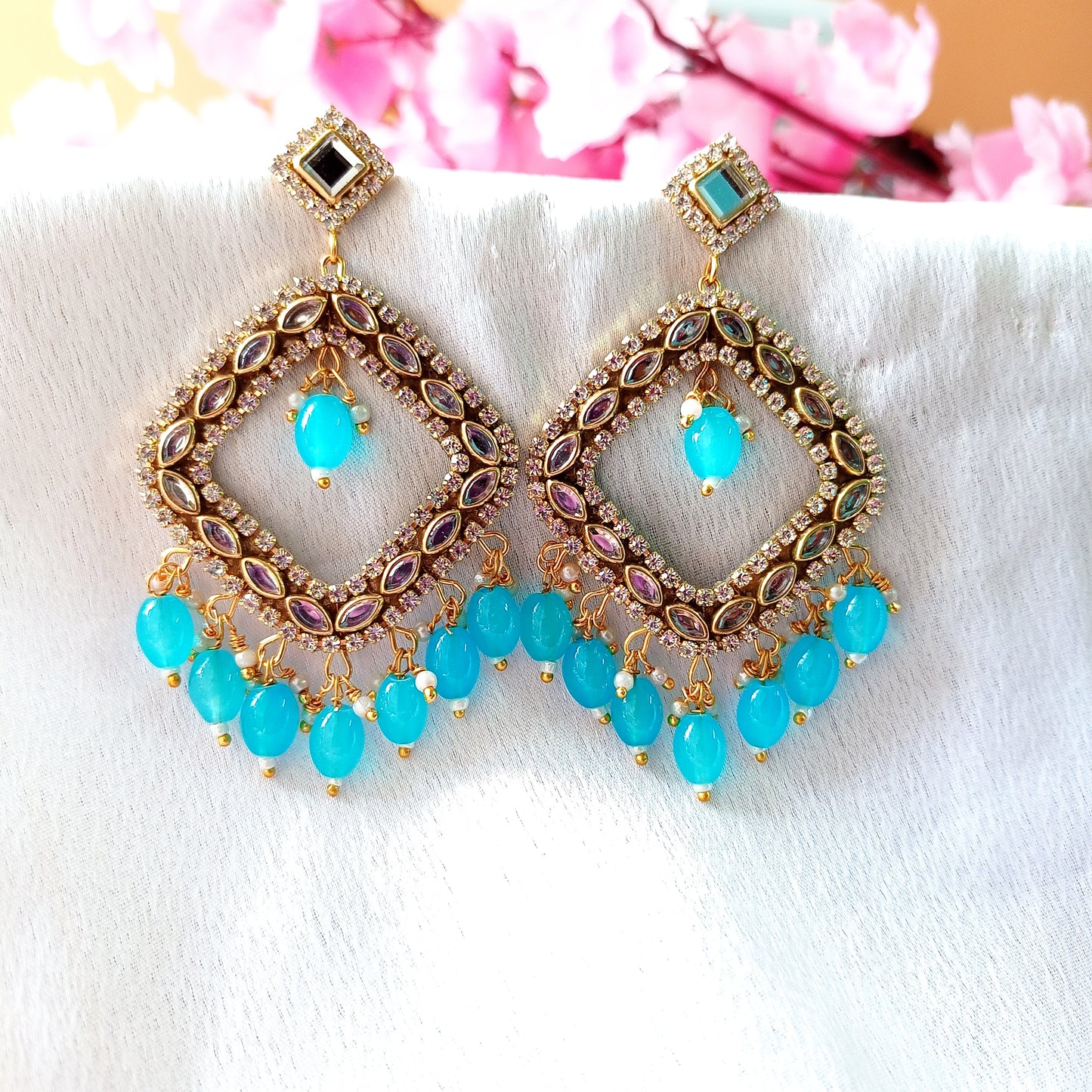Sky Blue Kundan Chandbalis