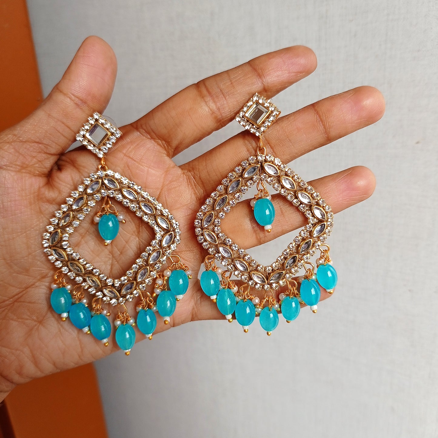 Sky Blue Kundan Chandbalis
