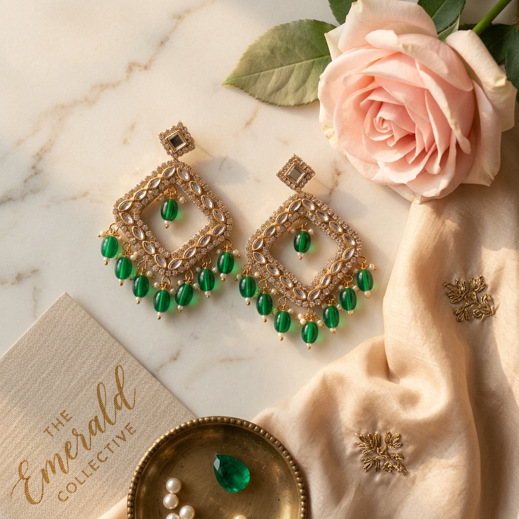 Green Kundan Chandbalis
