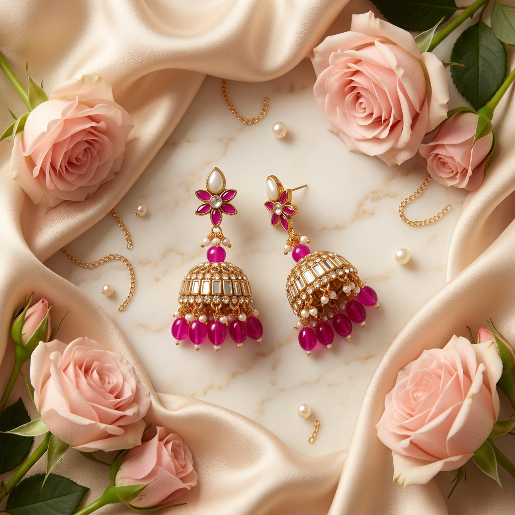 Handmade Kundan Jhumkas