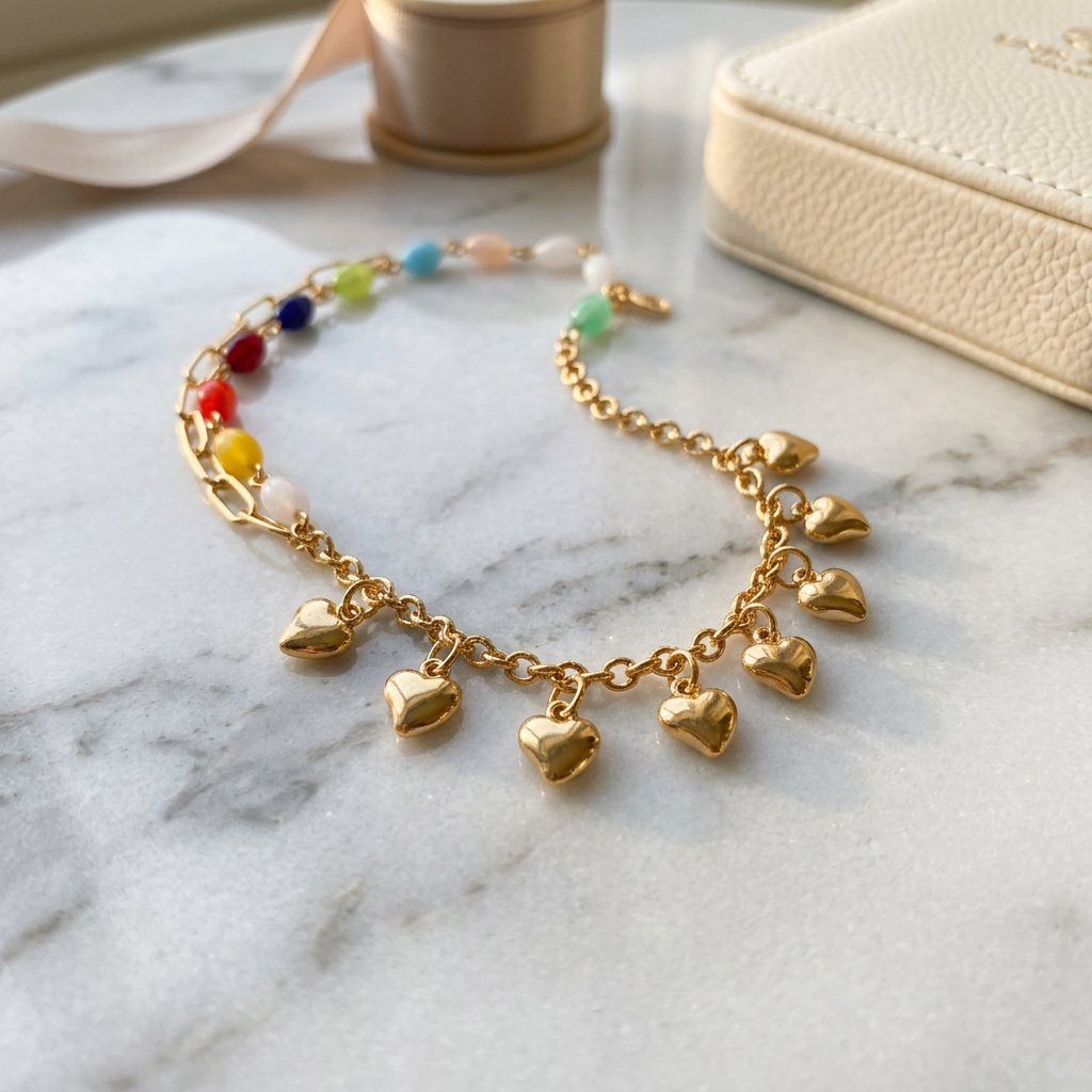 Multicolour Heart Charm Bracelet