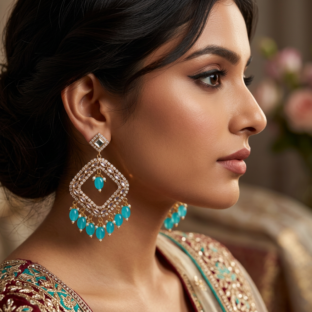 Sky Blue Kundan Chandbalis
