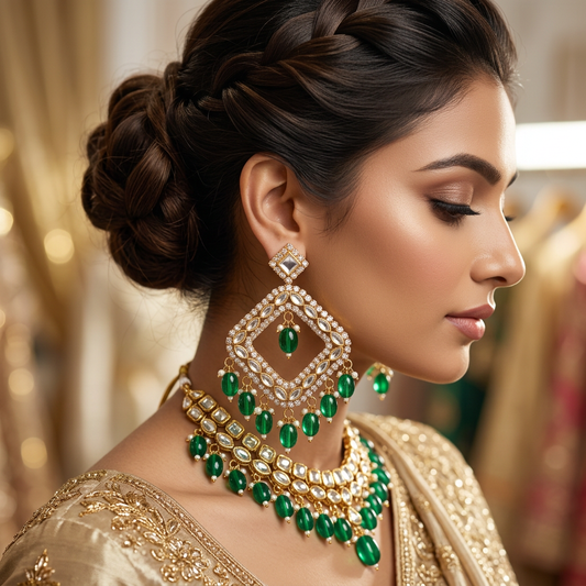 Green Kundan Chandbalis