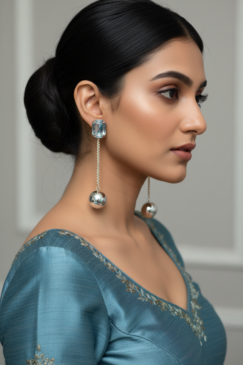 Crystal Ball Chain Drop Earrings - Model Wearing