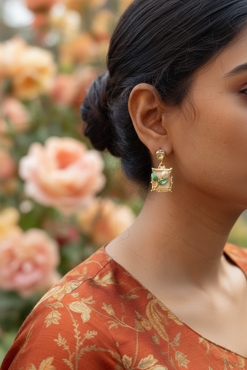 Orange Tulip Earrings - Model Wearing