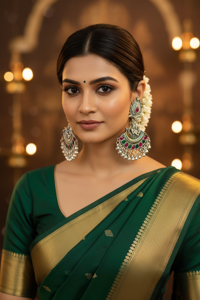 Oxidised Goddess Chandbali - Model Wearing